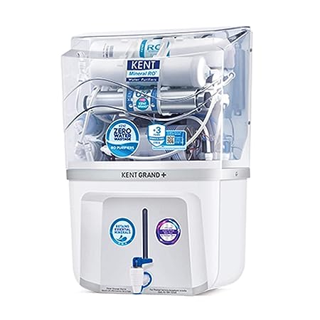 KENT Grand Plus Advanced RO Water Purifier (11099) | RO+UV+UF+TDS Control+UV in Tank | Wall Mountable| Zero Water Wastage | Patented Mineral RO Technology| 9L Storage | 20 L/hr Output | White