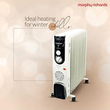 Morphy Richards OFR Room Heater, 13 Fin 2500 Watts Oil Filled Room Heater with 400W PTC Ceramic Fan Heater, ISI Approved (OFR 13F White/Black) - ATC Electronics