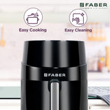 Faber 4.5L 1500W Air Fryer | Fry, Bake, Roast, Toast, Defrost, Grill & Reheat | 85% Less Oil, 360° Air Cooking | 8-Preset Menu, LED Display & Touch Panel, Non-Stick Pan, Overheat Protection | (Black)