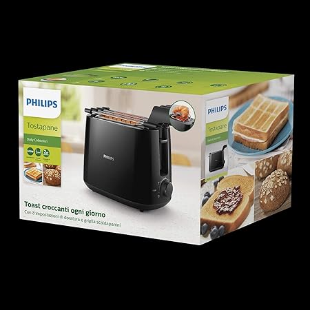 Philips Daily Collection HD2583/90 600-Watt 2 in 1 Toaster and Grill (Black) - ATC Electronics