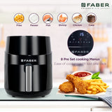 Faber 4.5L 1500W Air Fryer | Fry, Bake, Roast, Toast, Defrost, Grill & Reheat | 85% Less Oil, 360° Air Cooking | 8-Preset Menu, LED Display & Touch Panel, Non-Stick Pan, Overheat Protection | (Black)