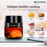 Faber 4.5L 1500W Air Fryer | Fry, Bake, Roast, Toast, Defrost, Grill & Reheat | 85% Less Oil, 360° Air Cooking | 8-Preset Menu, LED Display & Touch Panel, Non-Stick Pan, Overheat Protection | (Black)