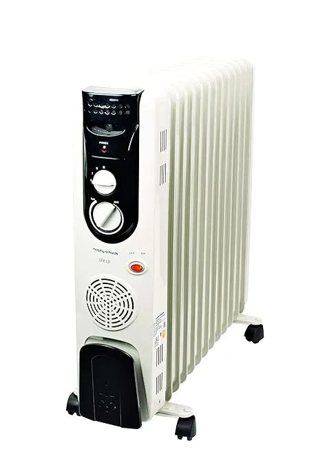 Morphy Richards OFR Room Heater, 13 Fin 2500 Watts Oil Filled Room Heater with 400W PTC Ceramic Fan Heater, ISI Approved (OFR 13F White/Black)