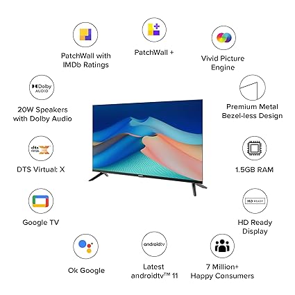 MI 80 cm (32 inches) A Series HD Ready Smart Google TV L32M8-5AIN (Black) - ATC Electronics