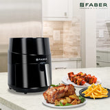 Faber 4.5L 1500W Air Fryer | Fry, Bake, Roast, Toast, Defrost, Grill & Reheat | 85% Less Oil, 360° Air Cooking | 8-Preset Menu, LED Display & Touch Panel, Non-Stick Pan, Overheat Protection | (Black)