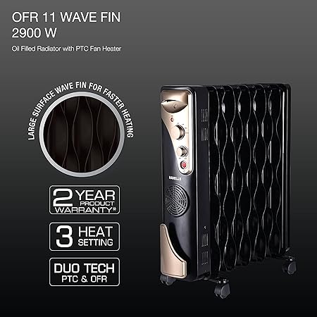 Havells OFR 11 2900 Watts Wave Fin with PTC Fan Heater (Black) (OFR 11 Wave Fin) - ATC Electronics